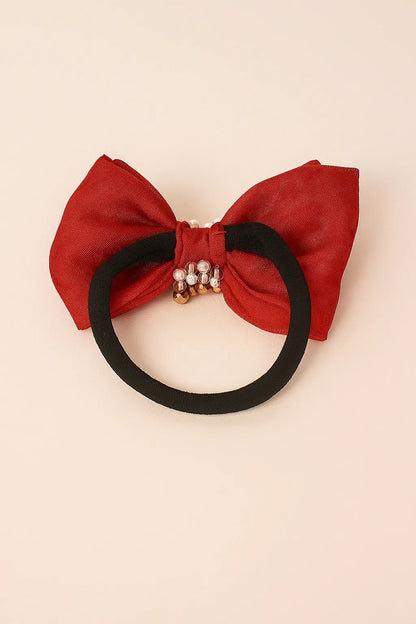 Choko Adjustable Bow Hair Band with Pearls and Silver Crystals for Baby Girls — Red - Choko