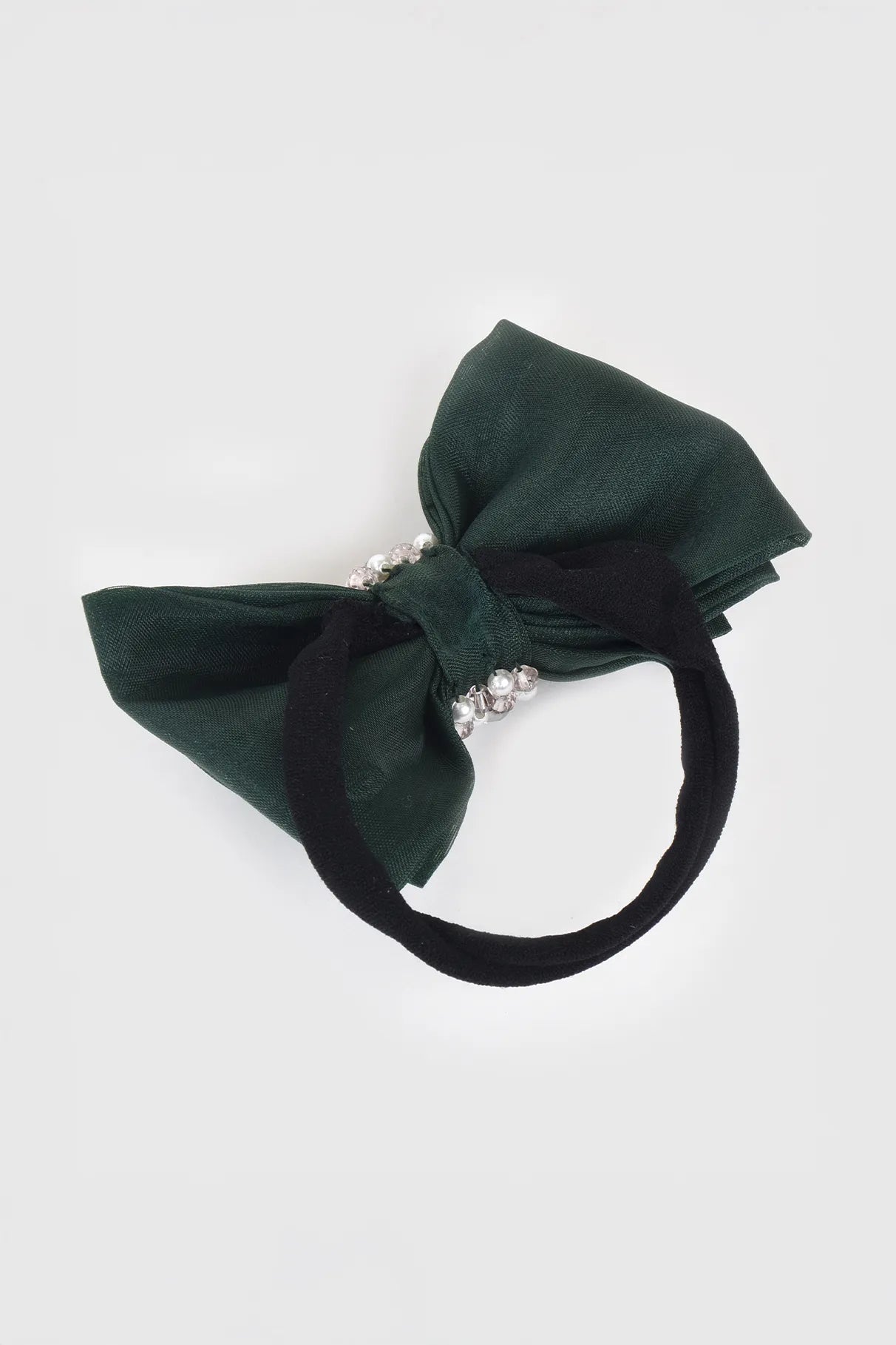 Adjustable Bow Hair Band with Pearls & Silver Crystals for Girls & Kids - Green - Choko