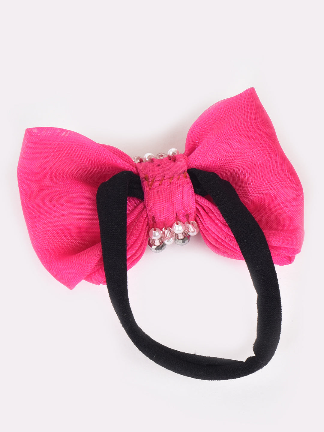 Adjustable Bow Hair Band with Pearls & Silver Crystals for Girls & Kids - Pink - Choko
