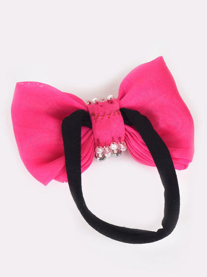 Adjustable Bow Hair Band with Pearls & Silver Crystals for Girls & Kids - Pink - Choko