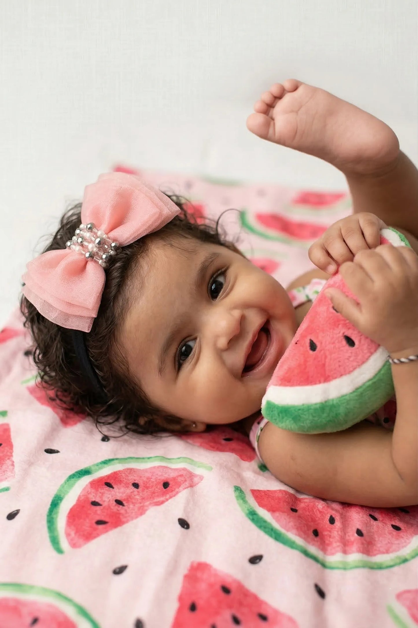 Adjustable Bow Hair Band with Pearls & Silver Crystals for Girls & Kids - Peach - Choko