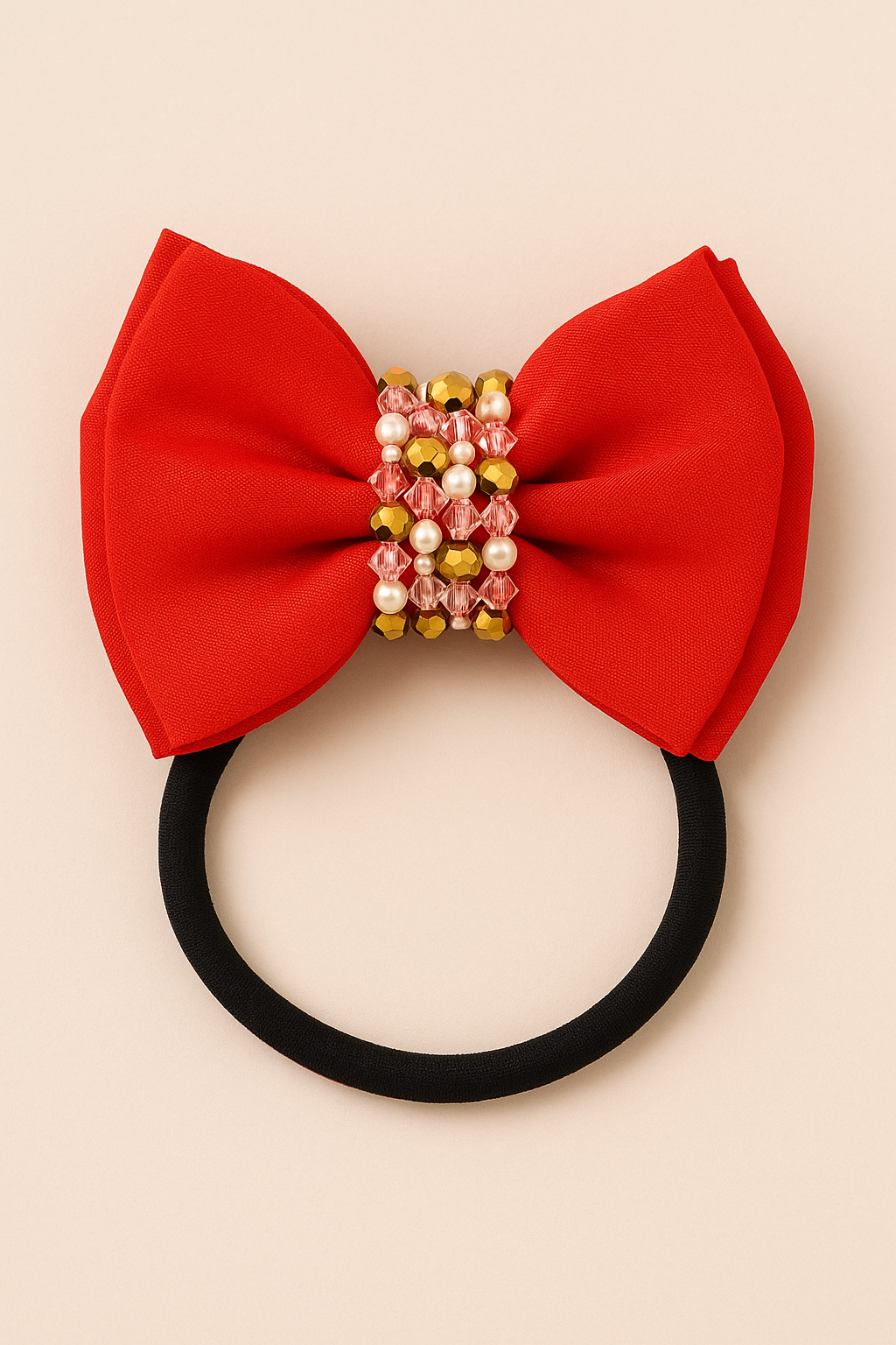 Adjustable Bow Hair Band with Pearls & Silver Crystals for Babies - Red - Choko
