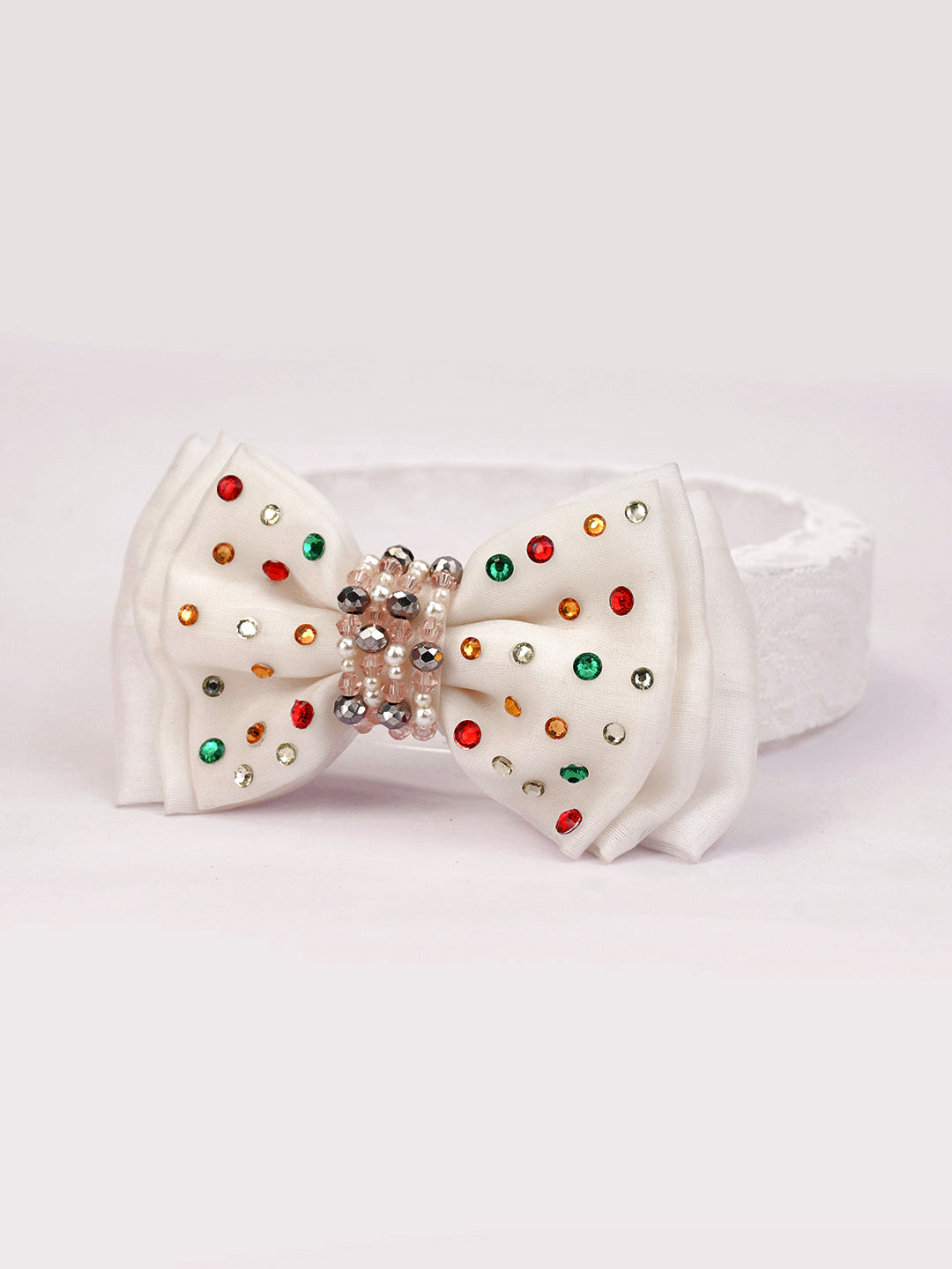 Choko Triple Layered Bow Headband & Girls Off White, Crystals & Pearls for Girls - Choko
