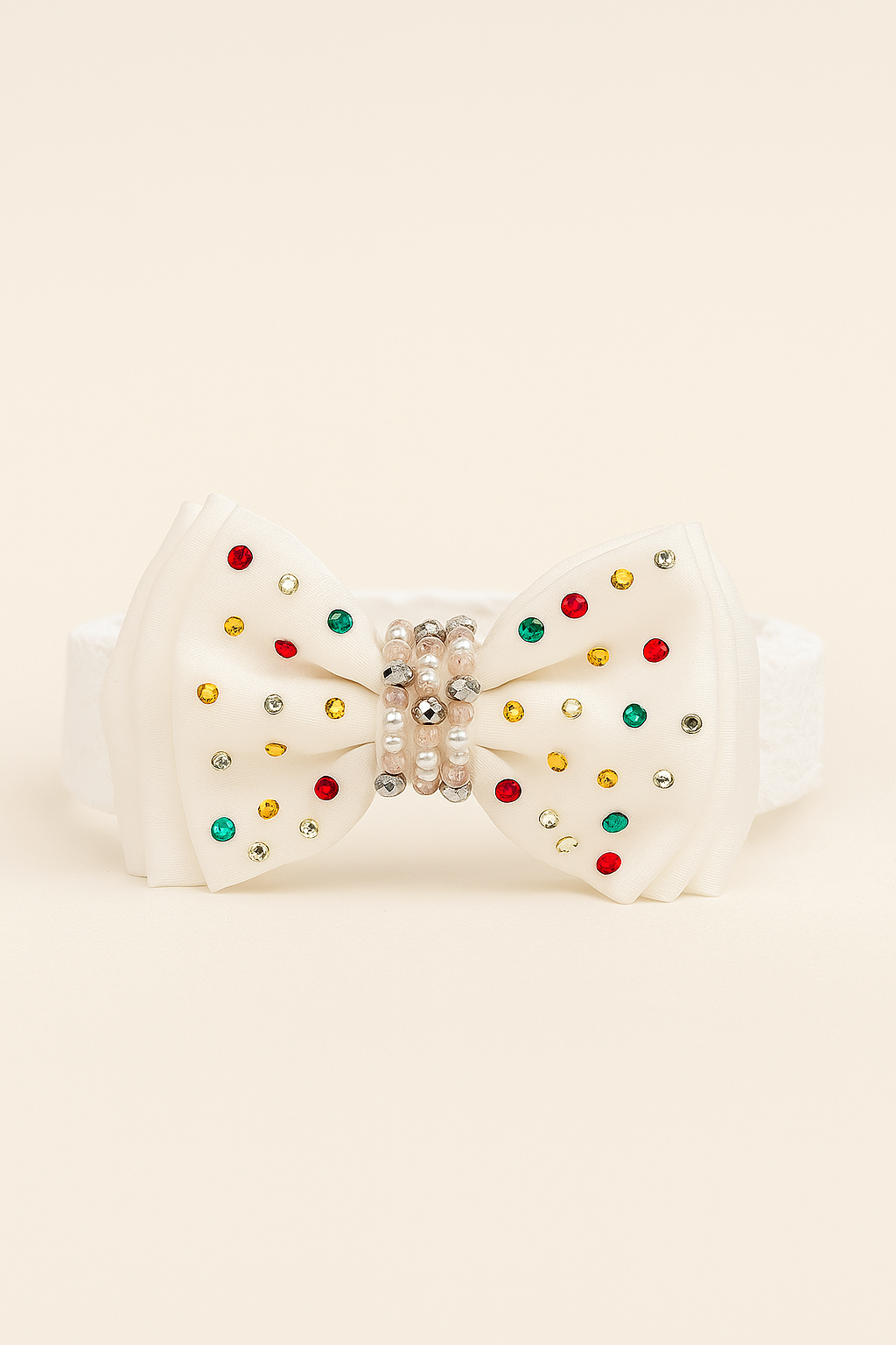 Choko Triple Layered Bow Headband & Girls Off White, Crystals & Pearls for Girls - Choko