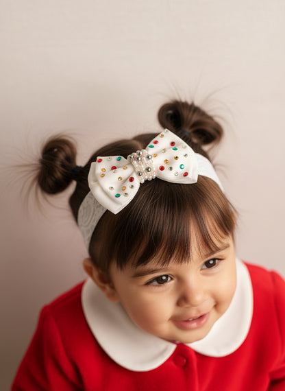 Choko Triple Layered Bow Headband & Girls Off White, Crystals & Pearls for Girls - Choko