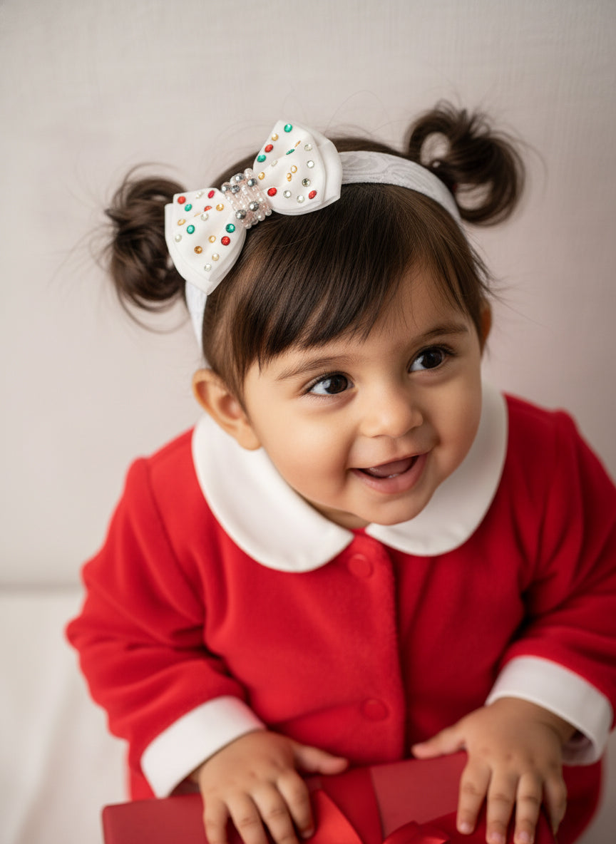 Choko Triple Layered Bow Headband & Girls Off White, Crystals & Pearls for Girls - Choko