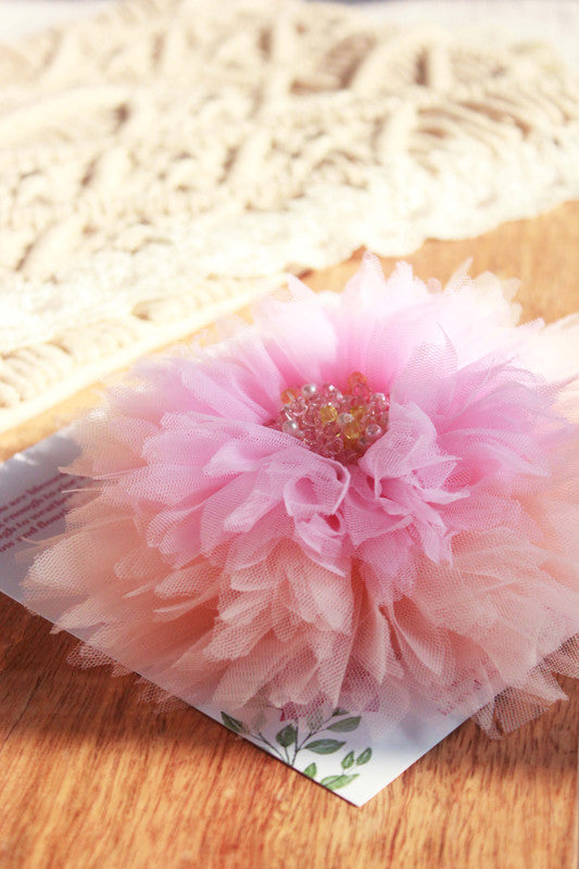 Glamorous Dahlia Mesh Tulle Hair Clip for Girls & Kids - Pink Statement Choko