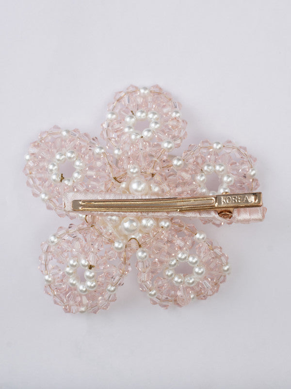 Pink Floral Crystal Hair Clip for Girls & Kids - Handmade Pearl Accessory - Choko