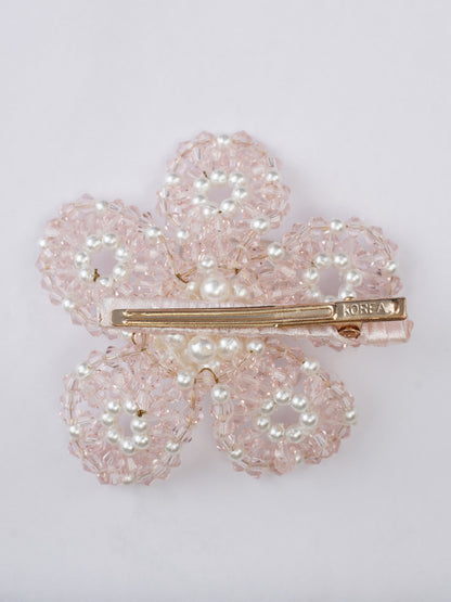 Pink Floral Crystal Hair Clip for Girls & Kids - Handmade Pearl Accessory - Choko