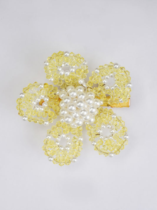 Sunshine Yellow Crystal & Pearl Hair Clip for Girls & Kids - Cheerful Handmade - Choko