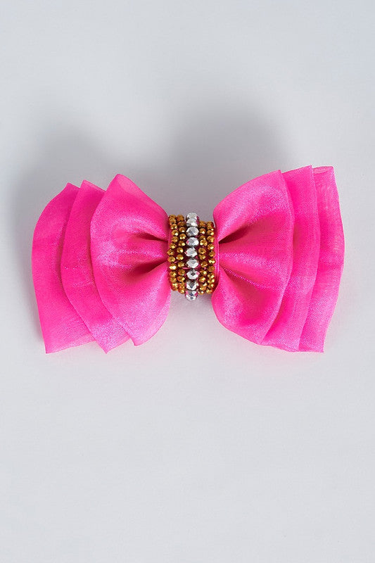 Triple Layered Beads & Pearl Accent Bow Headband for Babies – Pink & Gold (Choko)