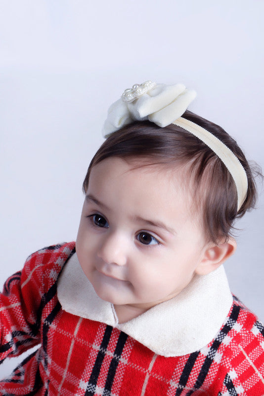 Little Angel Pearl & Velvet Hair Band for Babies – Off White Bow Choko