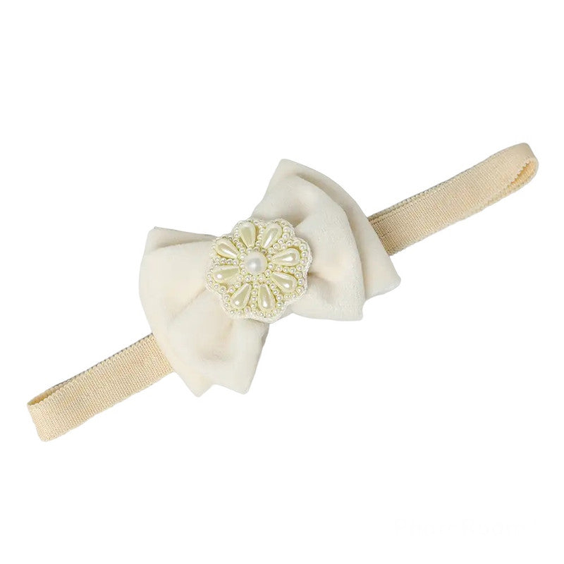 Little Angel Pearl & Velvet Hair Band for Babies – Off White Bow Choko