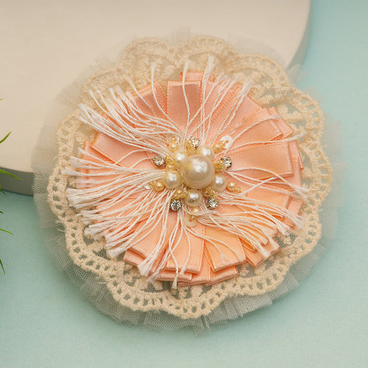 Exquisite Blossom Satin, Tulle & Lace Hair Clip for Girls & Kids - Peach Sophistication Choko