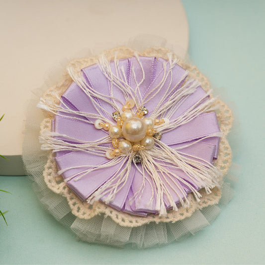 Exquisite Blossom Satin, Tulle & Lace Hair Clip for Girls & Kids - Purple Elegance Choko