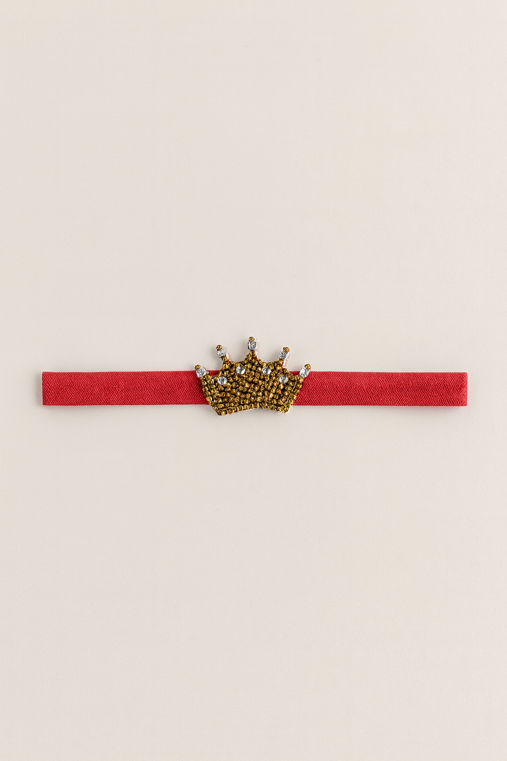 Golden Baby Crown Crystal Hair Band for Babies - Red Elastic - Choko