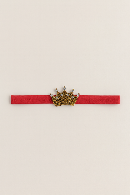Golden Baby Crown Crystal Hair Band for Babies - Red Elastic - Choko