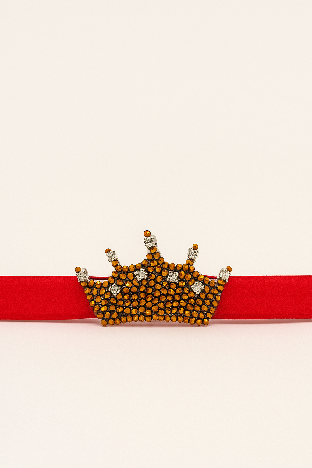 Golden Baby Crown Crystal Hair Band for Babies - Red Elastic - Choko