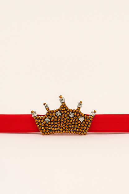 Golden Baby Crown Crystal Hair Band for Babies - Red Elastic - Choko