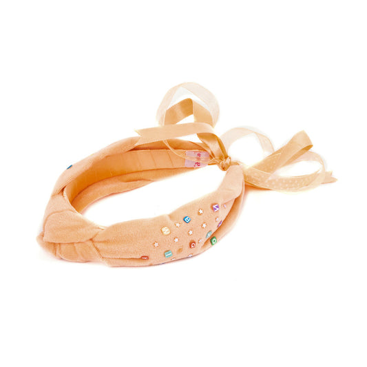 Choko Girls' Peachy Bejeweled Headband - Soft Velvet & Glittering Gems
