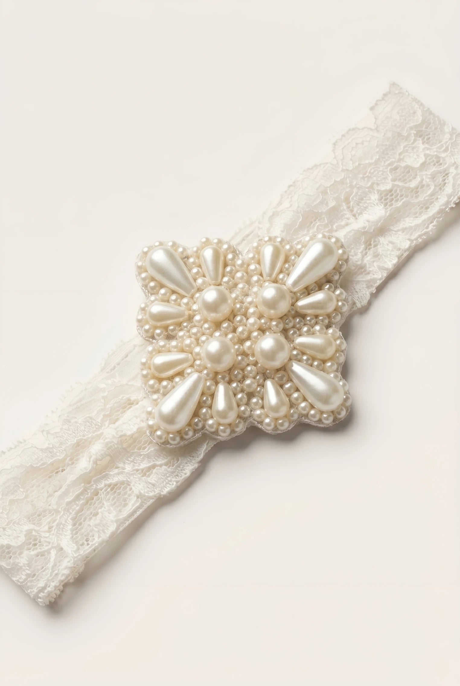 Choko Pearl Net Stretchable Hair Band Teardrop Pearls Elegant Pattern Off-White/Pearly White for Baby Girls - Choko