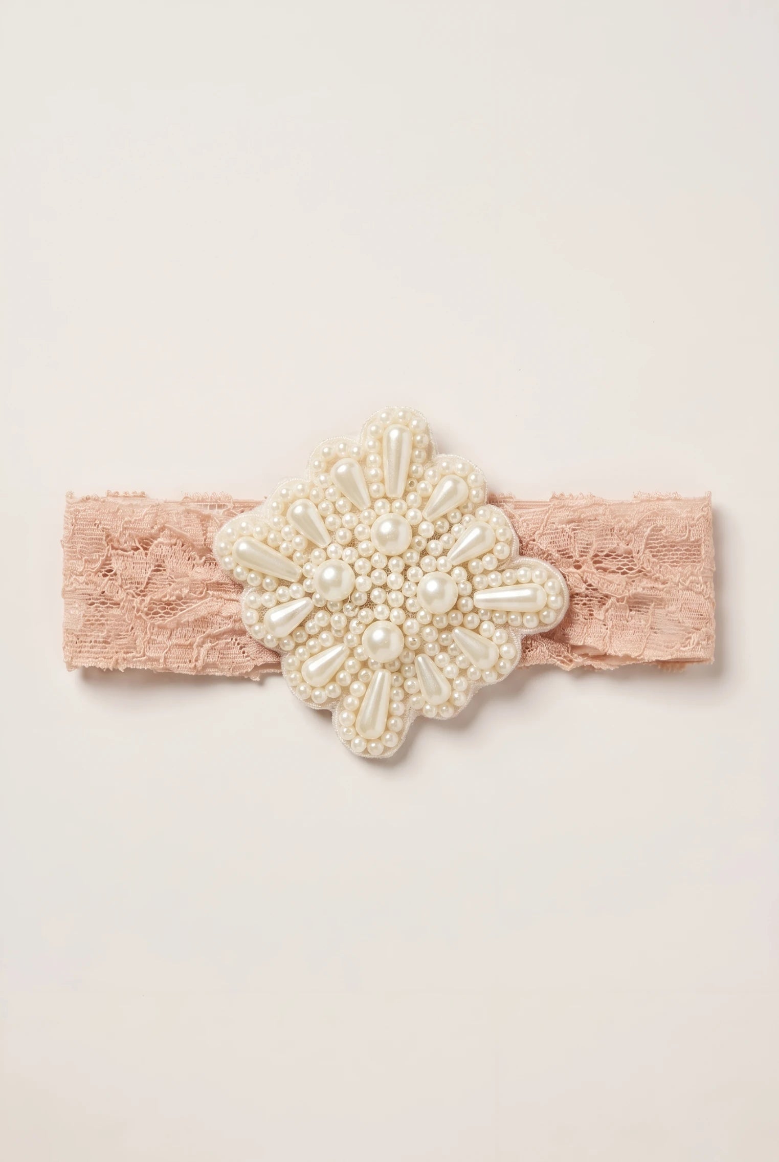 Brown Lace Net Headband for Babies - Teardrop Pearls & Stellar Design (Choko) - Choko