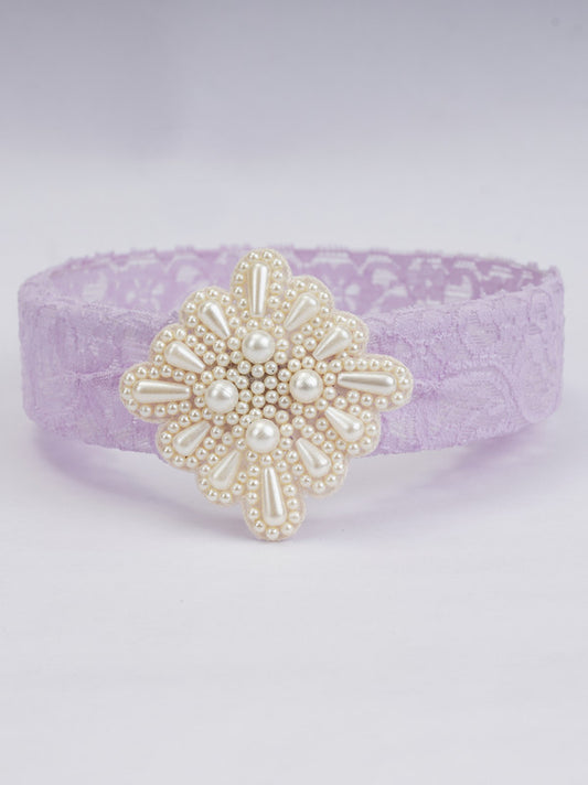 Purple Lace Net Hair Band - Teardrop Pearls - Regal Elegance - Purple