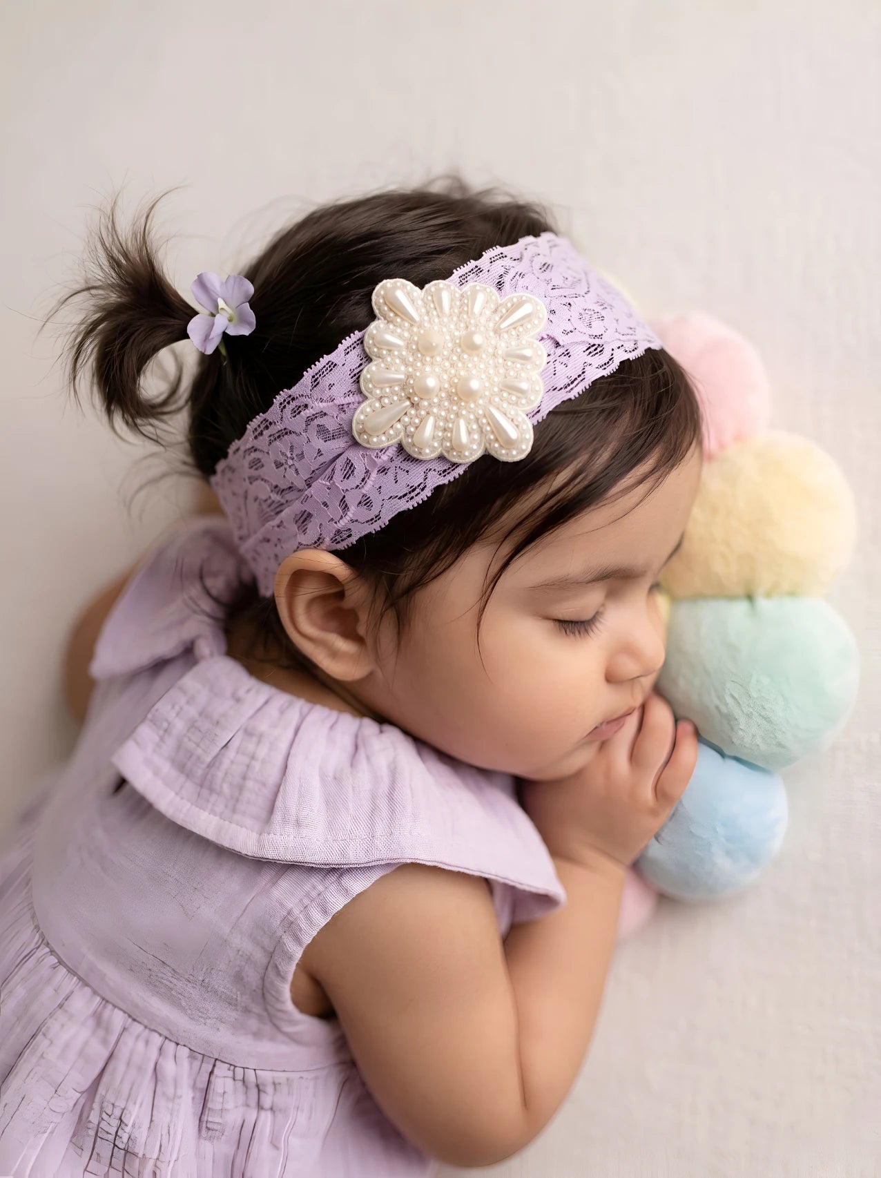 Purple Lace Net Hair Band - Teardrop Pearls - Regal Elegance - Purple - Choko