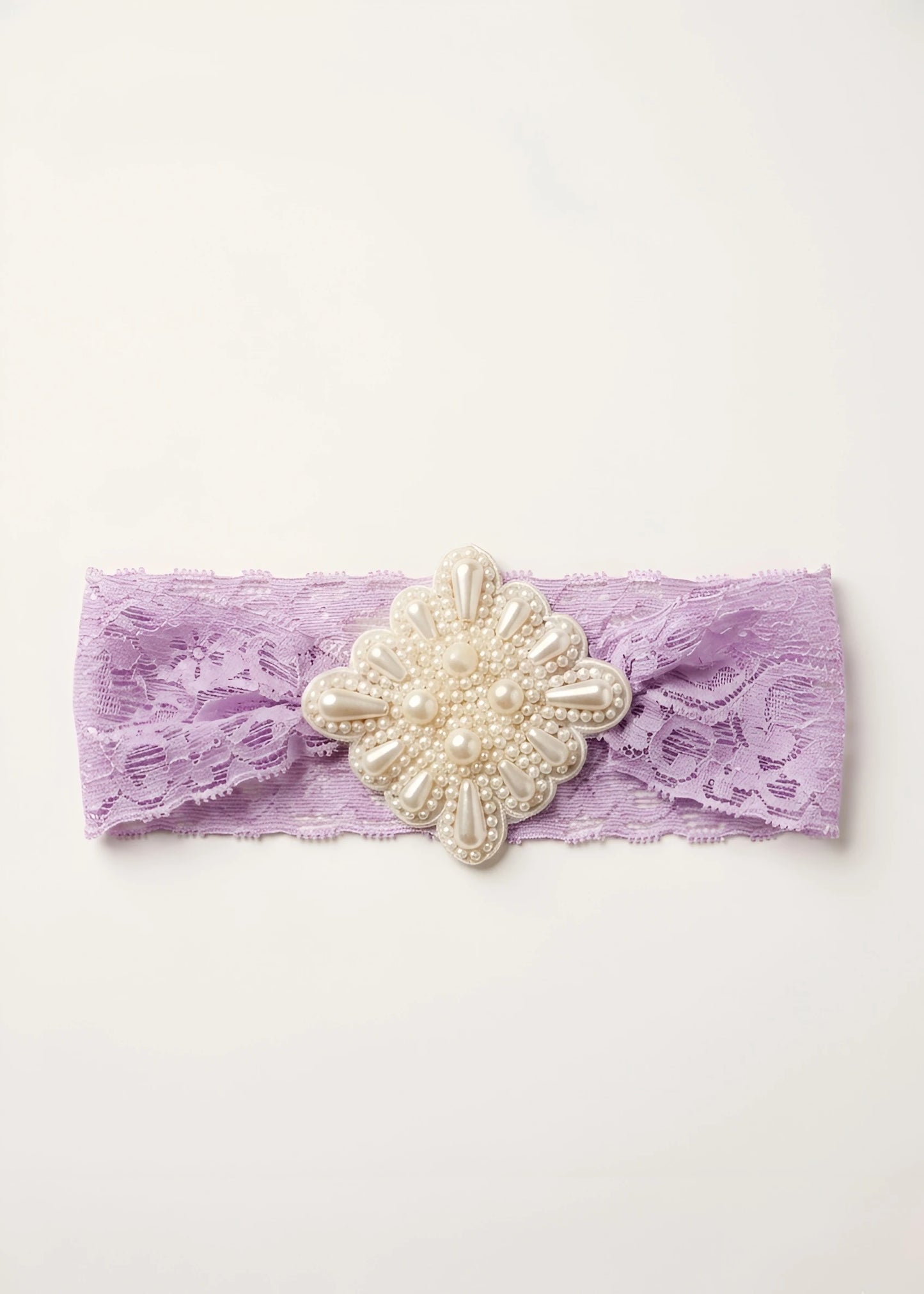 Purple Lace Net Hair Band - Teardrop Pearls - Regal Elegance - Purple - Choko