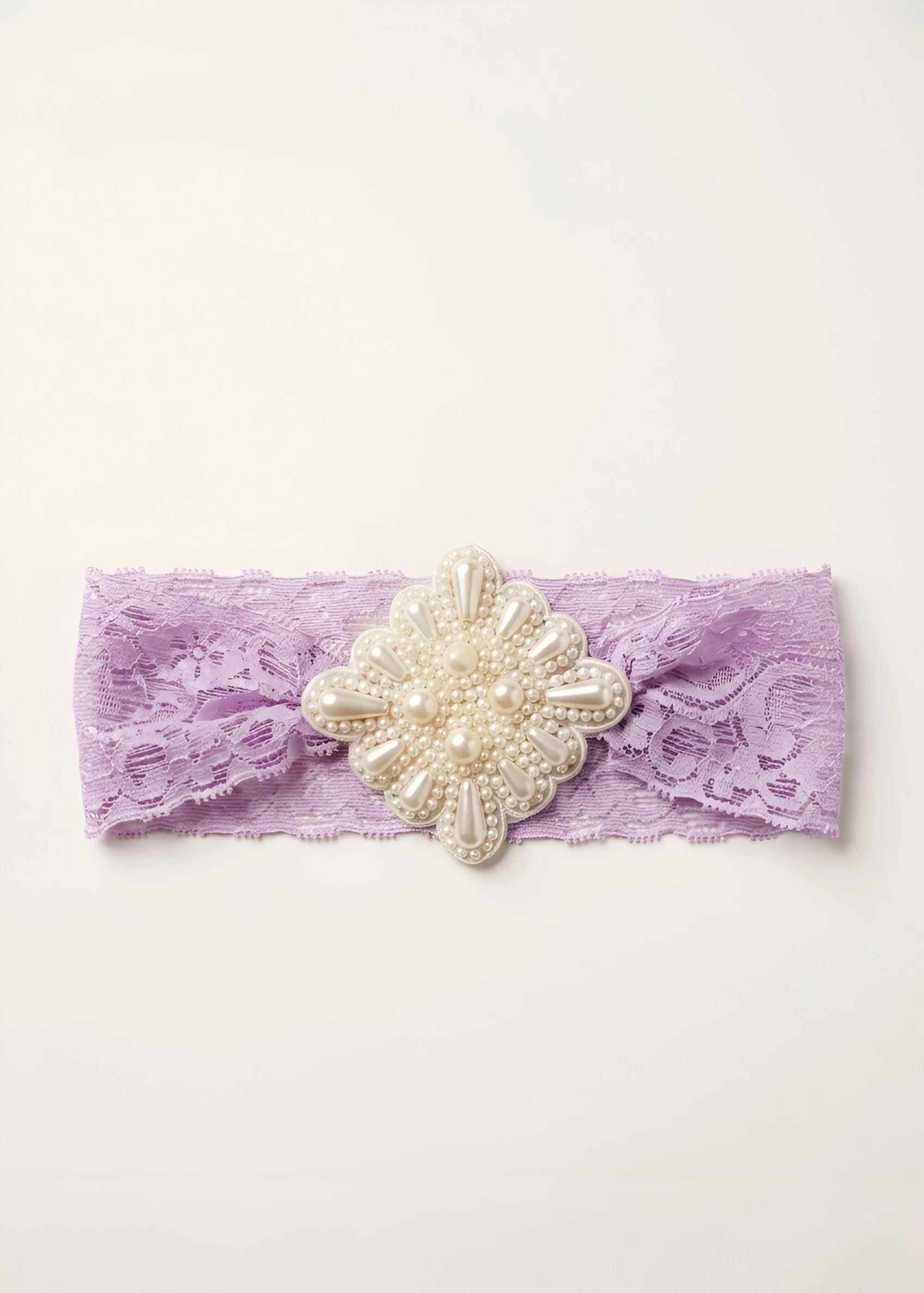 Purple Lace Net Hair Band - Teardrop Pearls - Regal Elegance - Purple - Choko