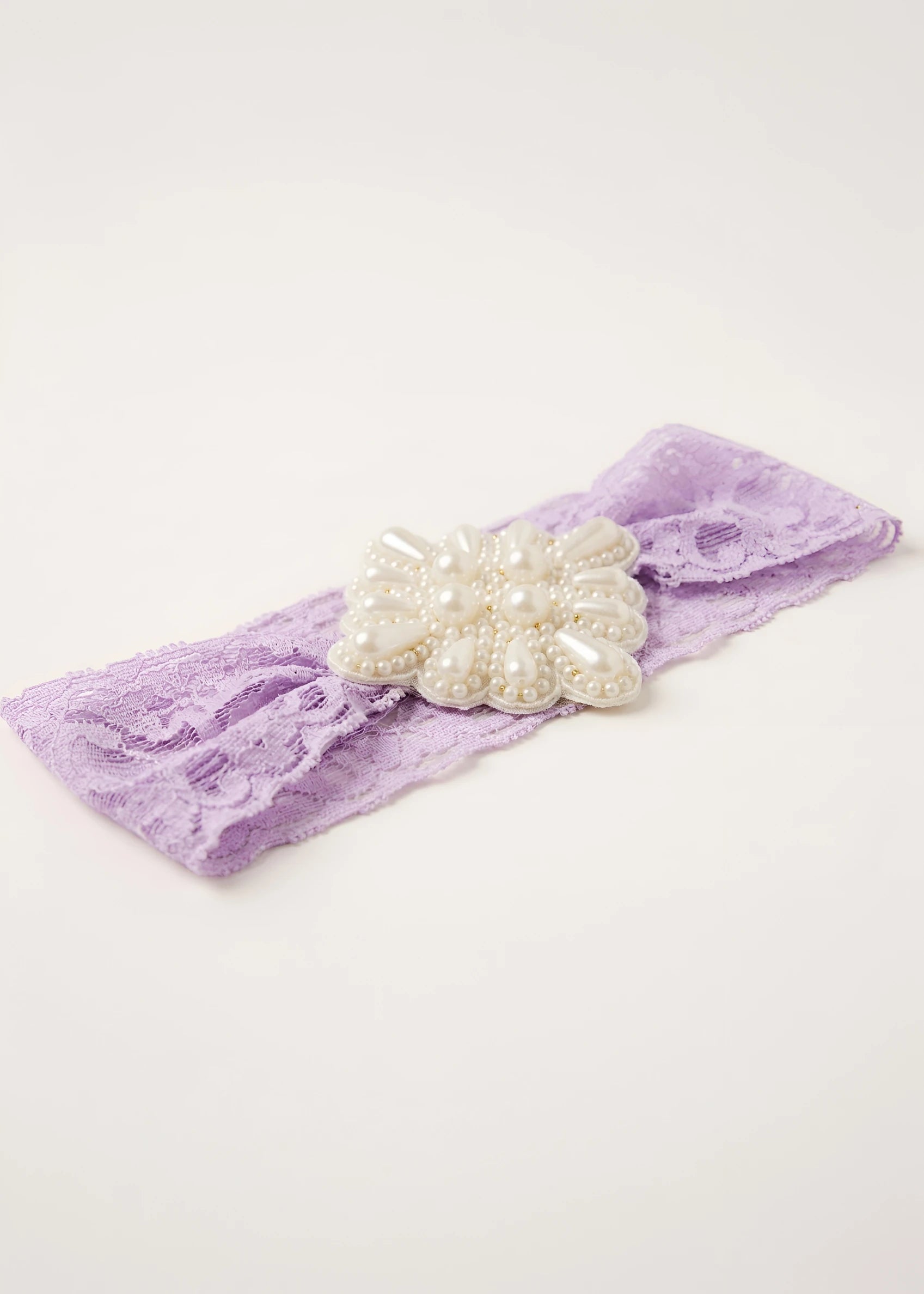 Purple Lace Net Hair Band - Teardrop Pearls - Regal Elegance - Purple - Choko