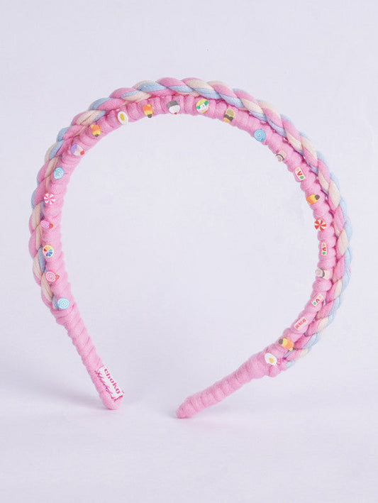 Knot Texture Hair Band for Girls & Kids - Pink Resin Playful Charm Choko