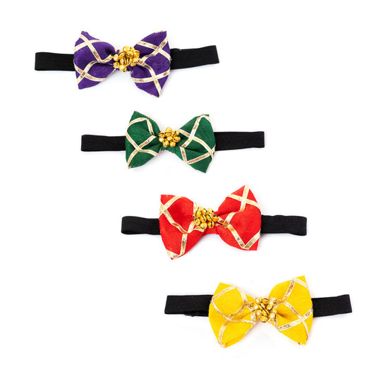 Ethnic Ghungroo Hairband Set (4-Piece) for Babies & Kids – Vibrant Gota Patti Bows - Choko