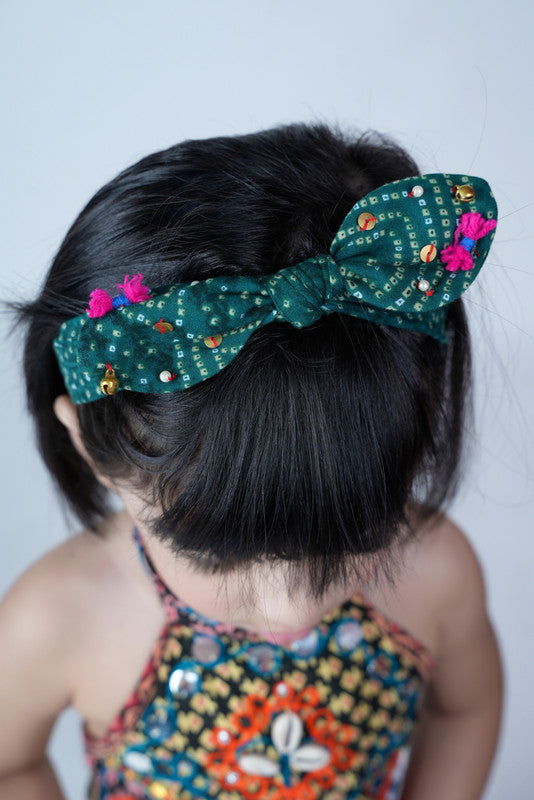 Ghungroo Stretch Hairband for Babies & Kids - Bandhani Print Fusion - Choko