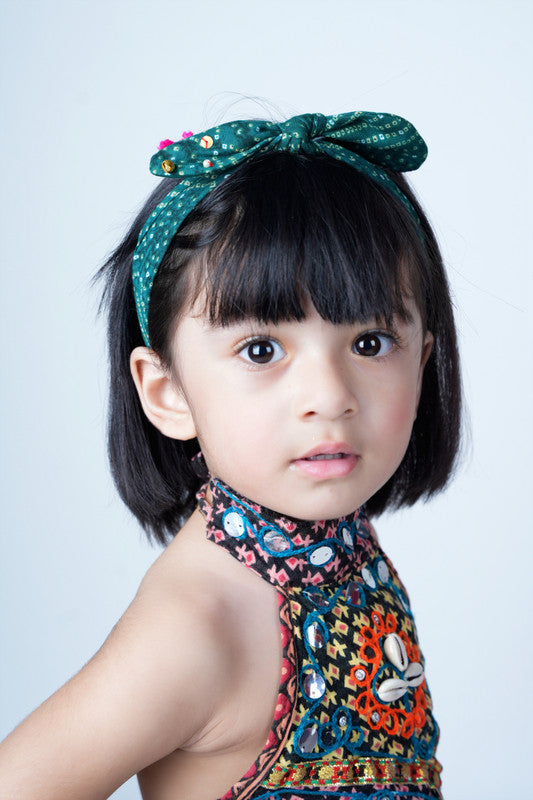 Ghungroo Stretch Hairband for Babies & Kids - Bandhani Print Fusion - Choko