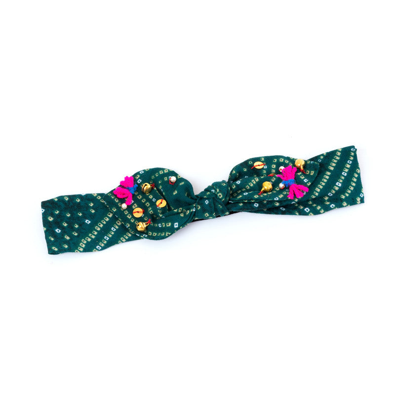 Ghungroo Stretch Hairband for Babies & Kids - Bandhani Print Fusion - Choko