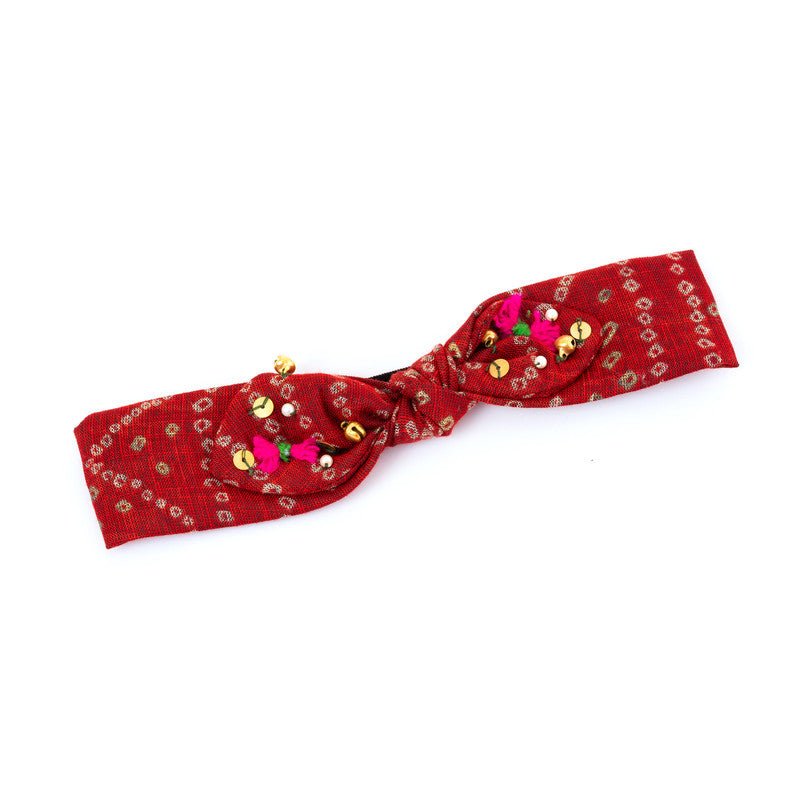 Ghungroo Stretch Hairband for Babies & Kids - Bandhani Print Fusion - Choko