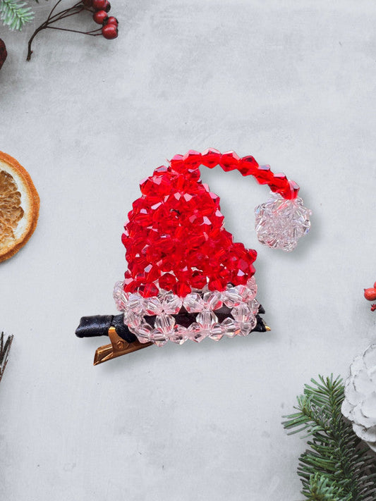 Choko Santa Claus Christmas Cap Beaded Hairclip for Girls & Kids - Red Festive Cheer Choko