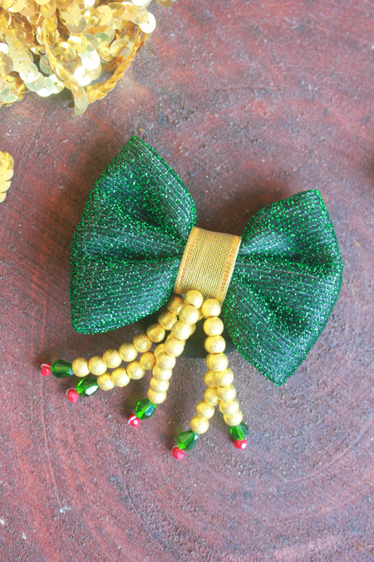 Green Fabric Bow Hairtie for Girls