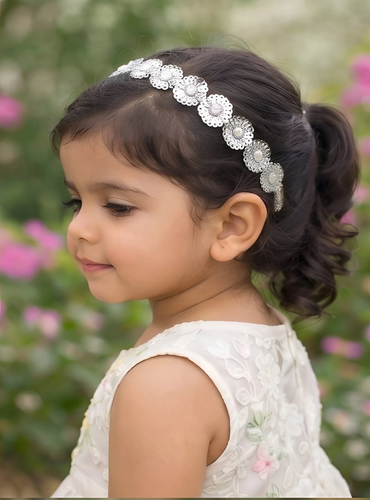 Choko - Set of 2 Sequin Flora Stretchable Hair Band for Babies - Silver and Gold - Choko