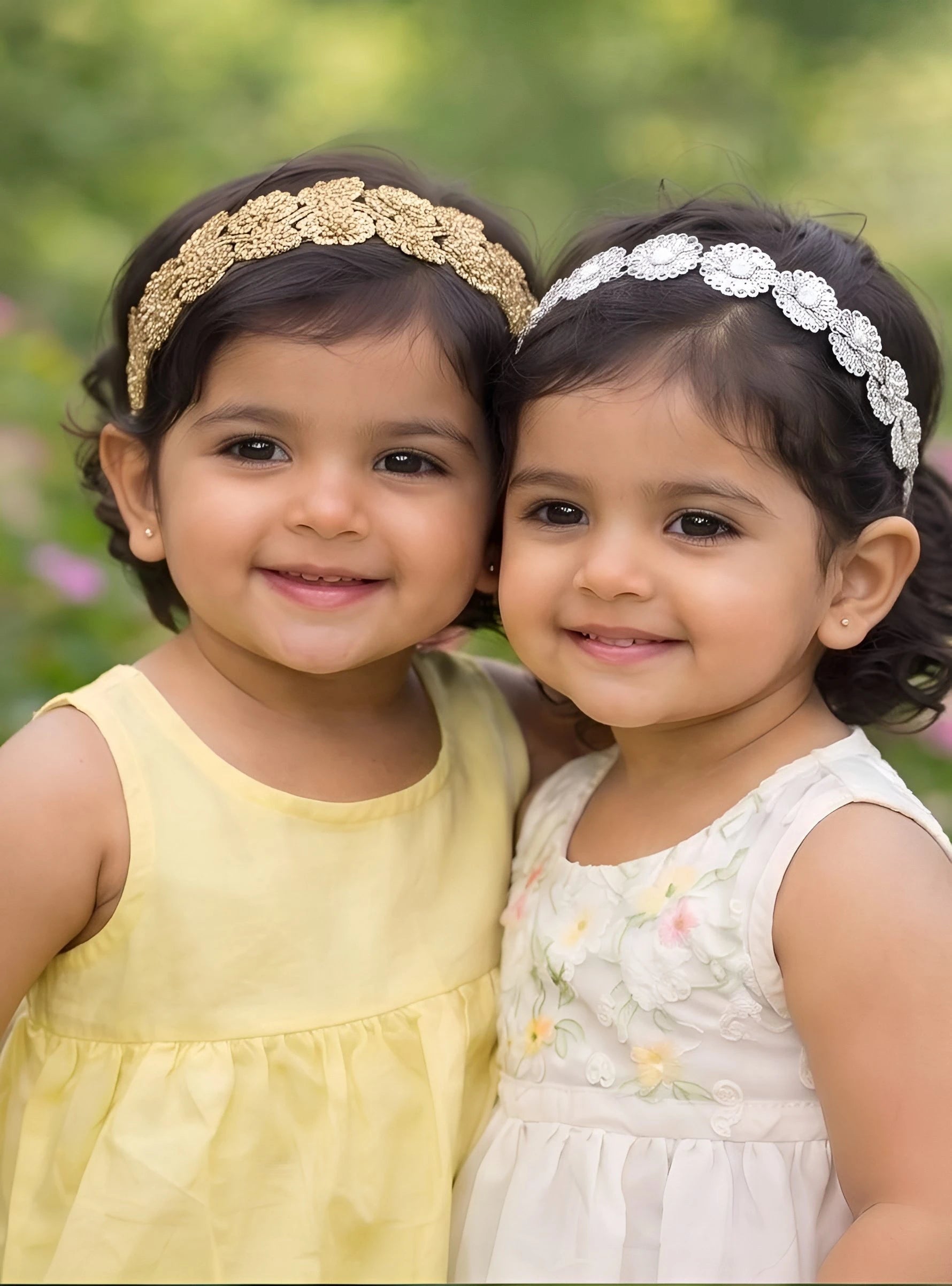 Choko - Set of 2 Sequin Flora Stretchable Hair Band for Babies - Silver and Gold - Choko
