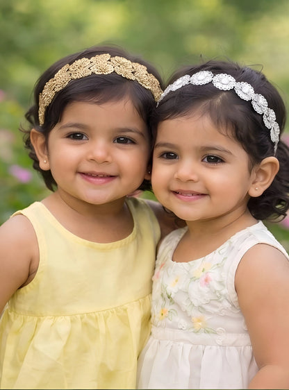 Choko - Set of 2 Sequin Flora Stretchable Hair Band for Babies - Silver and Gold - Choko