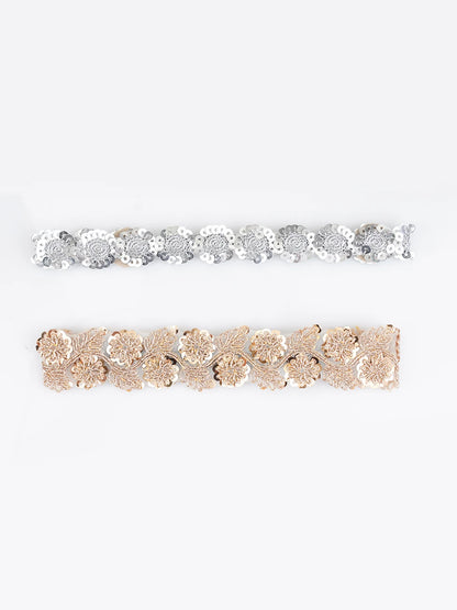 Choko - Set of 2 Sequin Flora Stretchable Hair Band for Babies - Silver and Gold - Choko