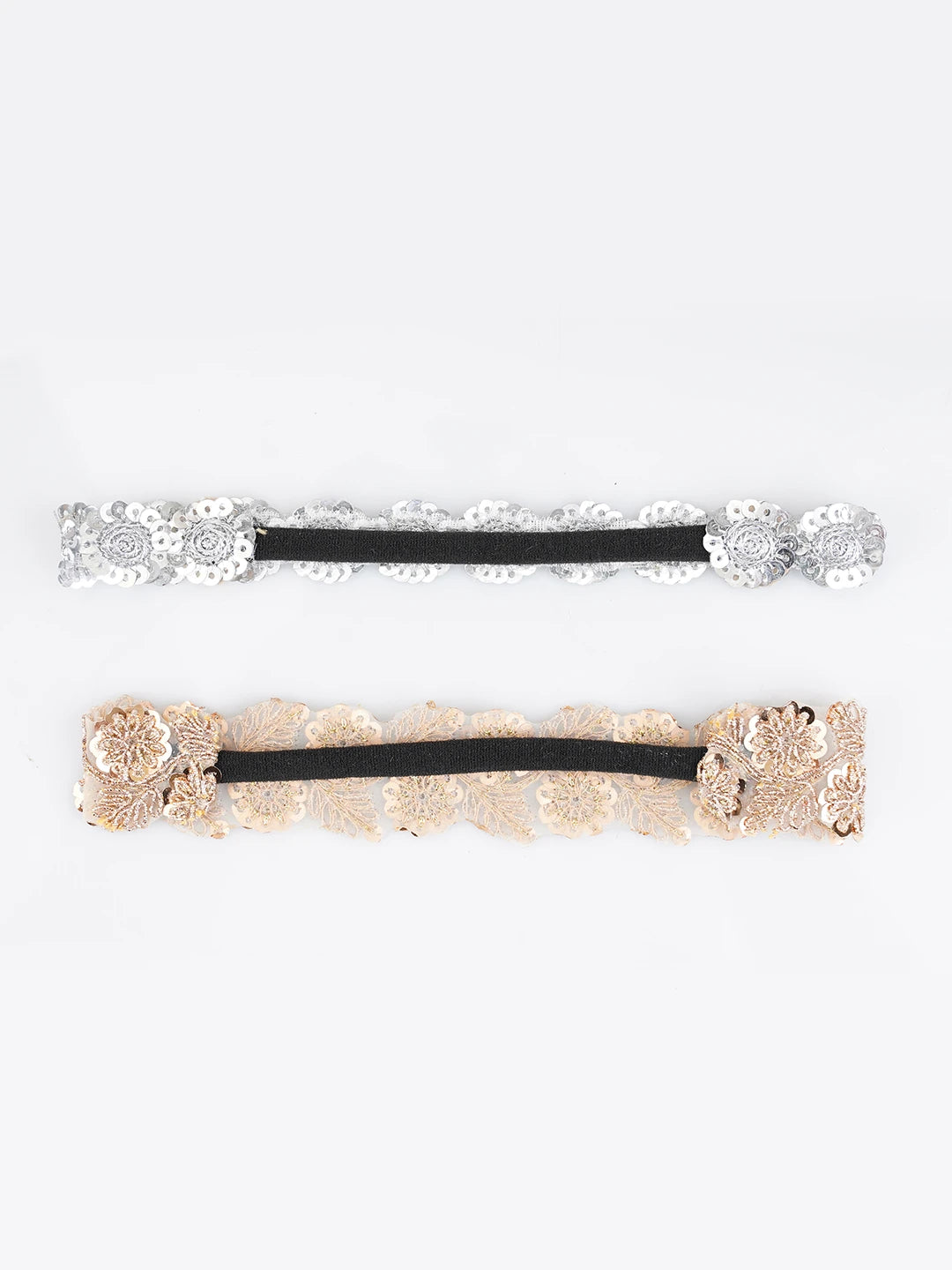 Choko - Set of 2 Sequin Flora Stretchable Hair Band for Babies - Silver and Gold - Choko