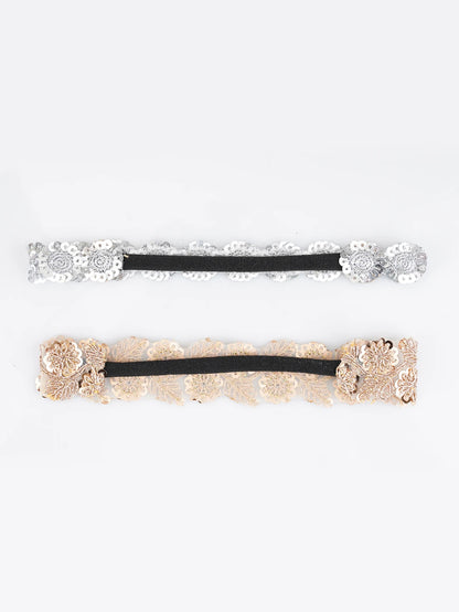Choko - Set of 2 Sequin Flora Stretchable Hair Band for Babies - Silver and Gold - Choko