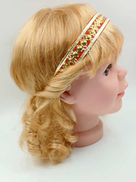 Set of 2 Hand Embroidered Gota Baby Hair Band - Silver and Gold