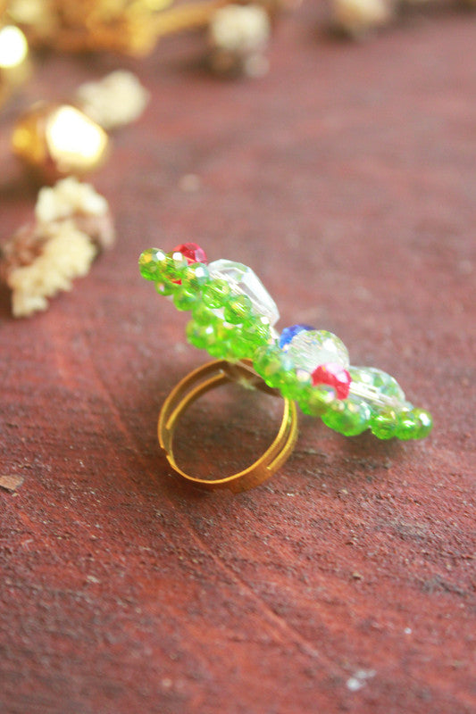 Choko – Beaded Butterfly Pearl Ring for Girls – Green, White