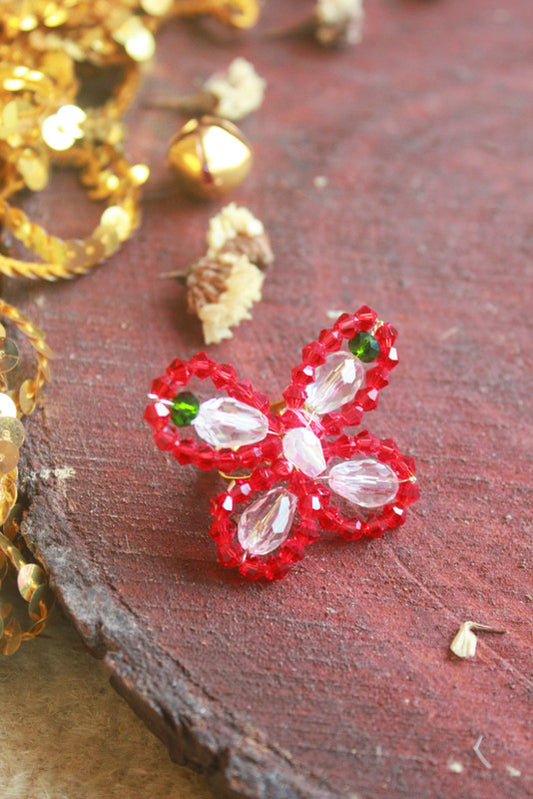 Beaded Pearl Butterfly Ring for Girls – Red – Choko Jewellery
