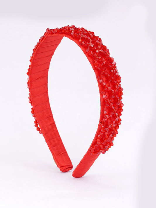 Embellished Interlocked Hairband for Girls & Kids - Festive Red
