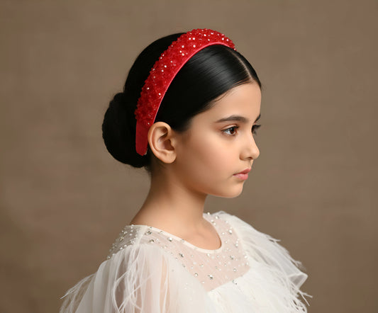 Choko Embellished Interlocked Hairband Festive Red for Girls - Choko